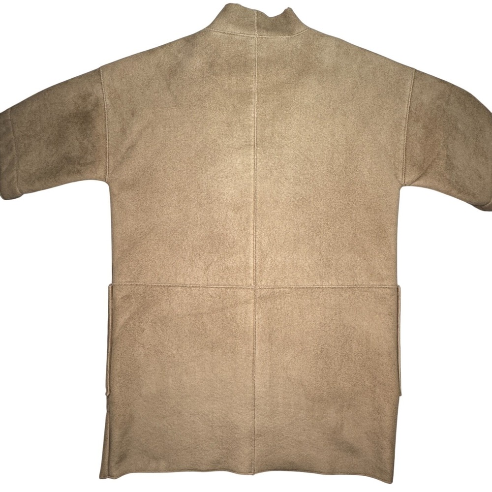 Zara Basic Jacket S Faux Suede Shearling Lined Coat‎ Beige 3/4 Sleeve Mid length - Picture 3 of 5